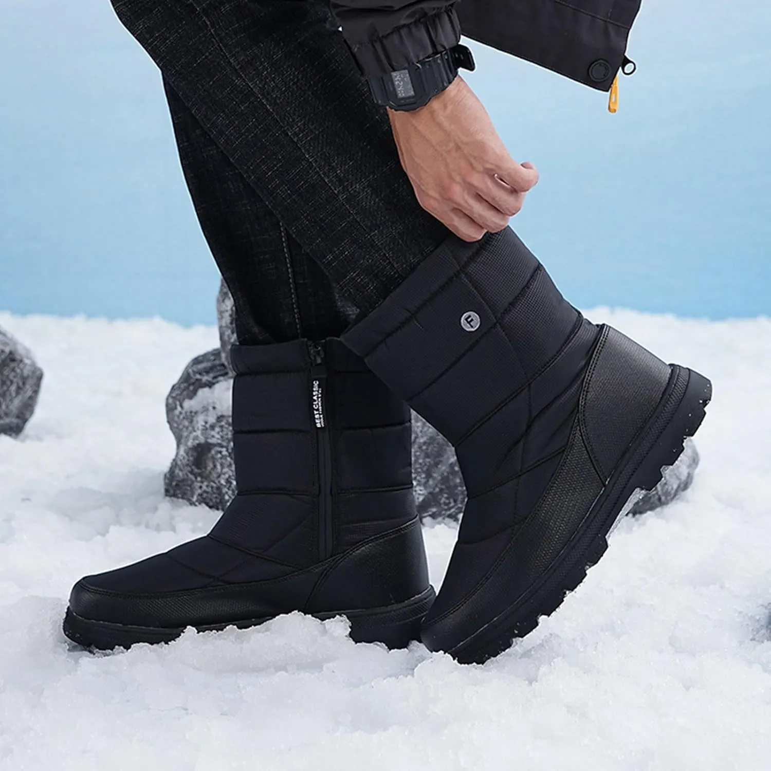Winter Boots for Women Slip On Comfortable Mid Calf Winter Boot Waterproof Outdoor Fur Lined Hiking Shoes