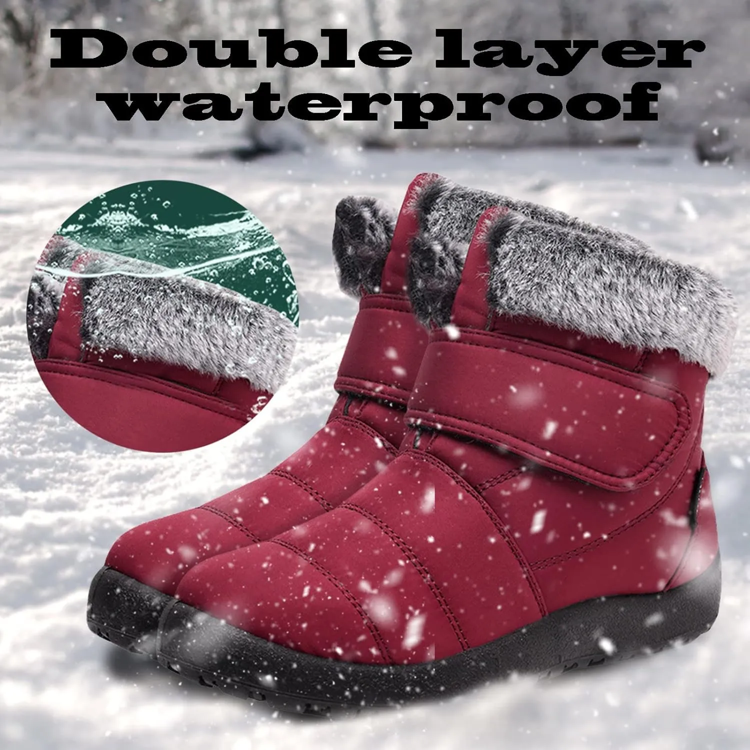 Winter Boots for Women Warm Fur Lined Boots Waterproof Non Slip Outdoor Boot Hook Loop Fashion Womens Booties