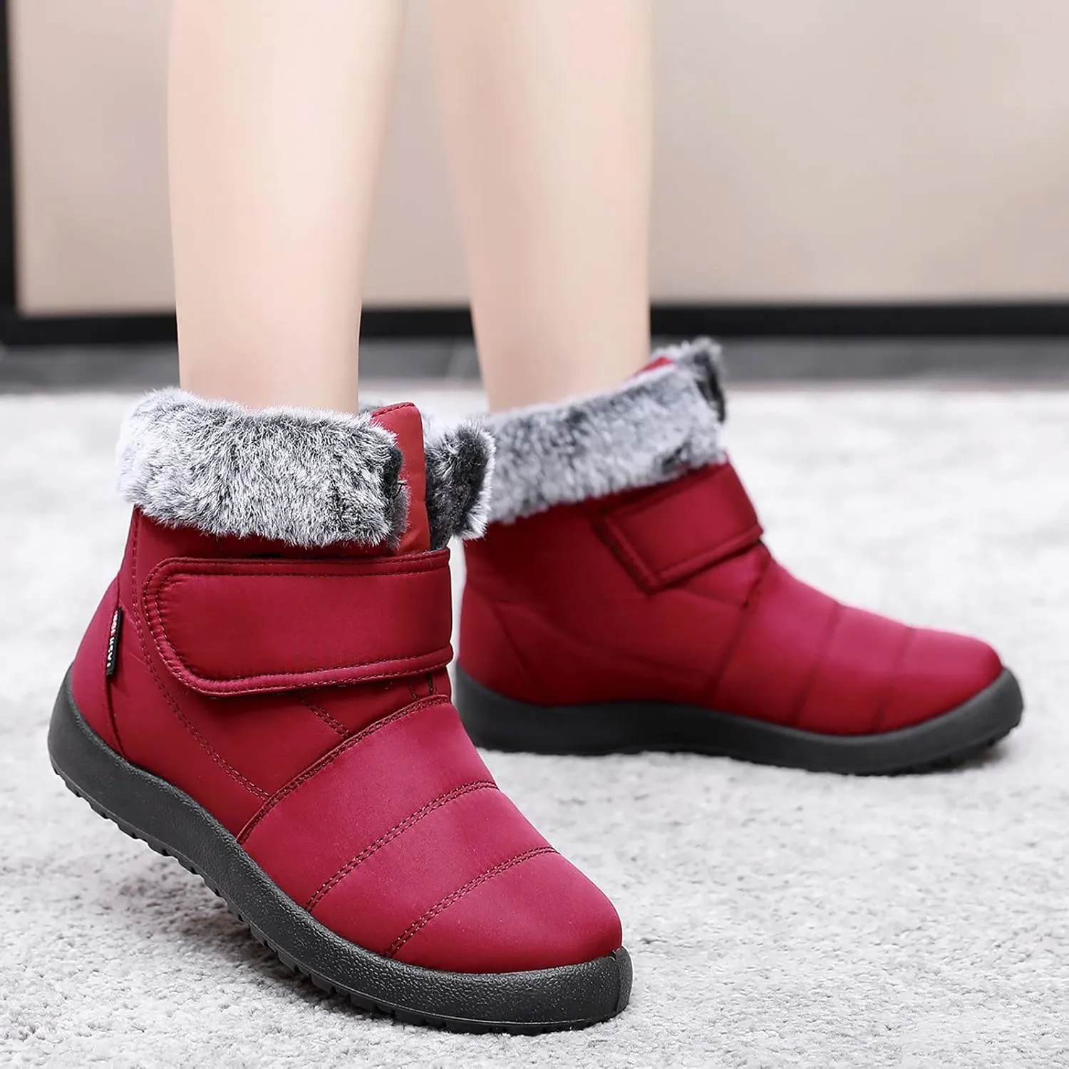 Winter Boots for Women Warm Fur Lined Boots Waterproof Non Slip Outdoor Boot Hook Loop Fashion Womens Booties