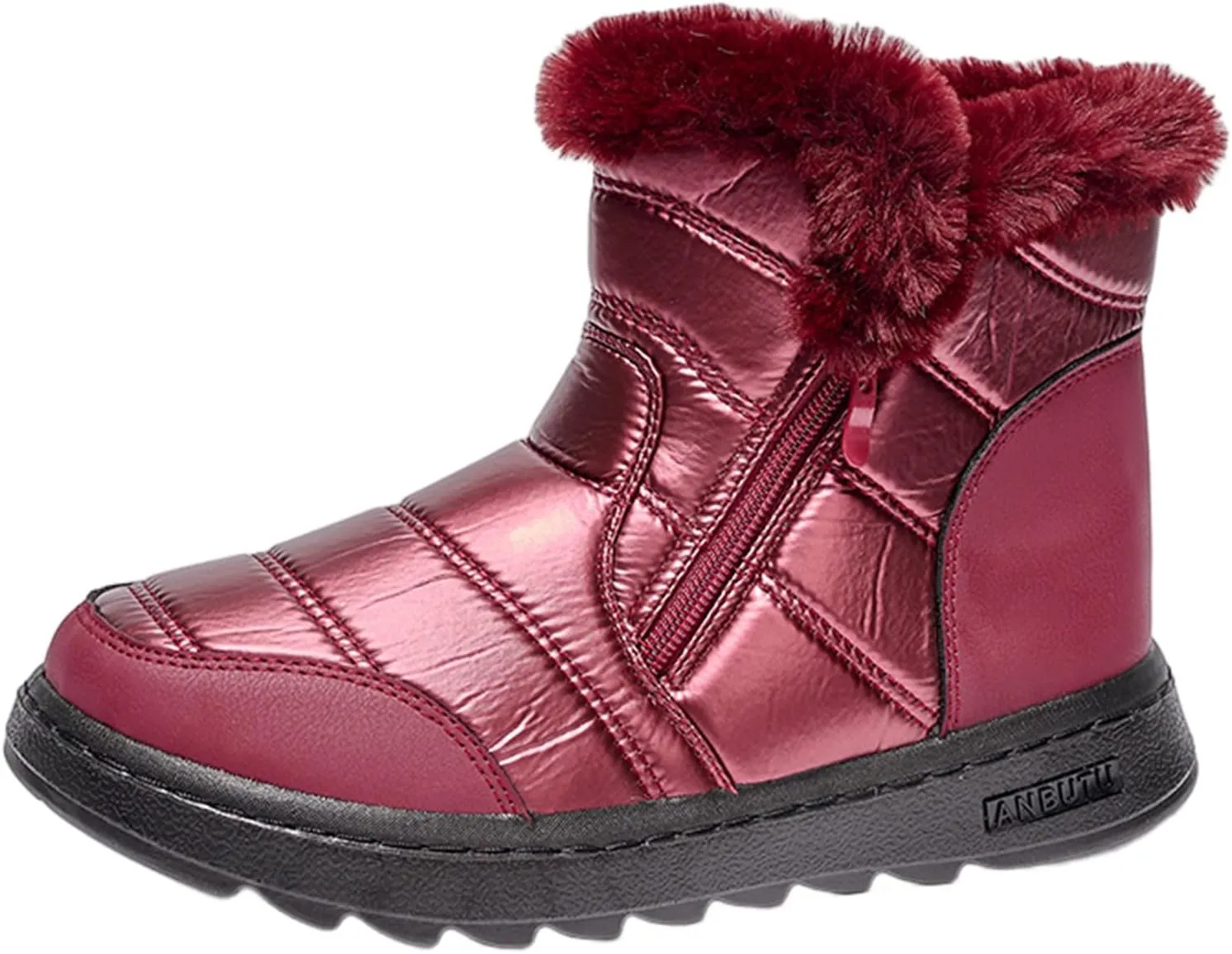 Winter Boots for Women Winter Flat Zipper Warm Fur Lined Snow Booties Outdoor Slip On Waterproof Short Boots