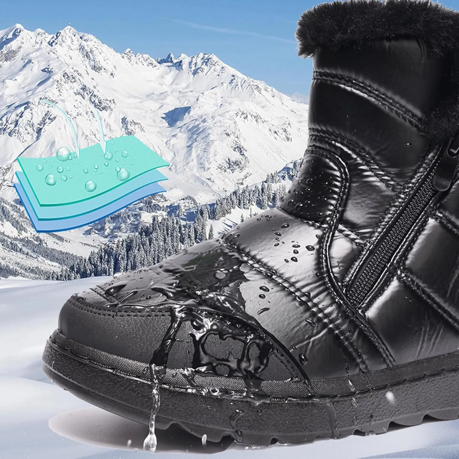 Winter Boots for Women Winter Flat Zipper Warm Fur Lined Snow Booties Outdoor Slip On Waterproof Short Boots