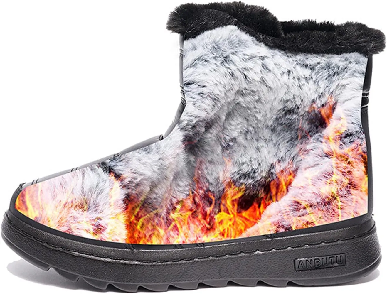 Winter Boots for Women Winter Flat Zipper Warm Fur Lined Snow Booties Outdoor Slip On Waterproof Short Boots