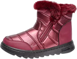 Winter Boots for Women Winter Flat Zipper Warm Fur Lined Snow Booties Outdoor Slip On Waterproof Short Boots