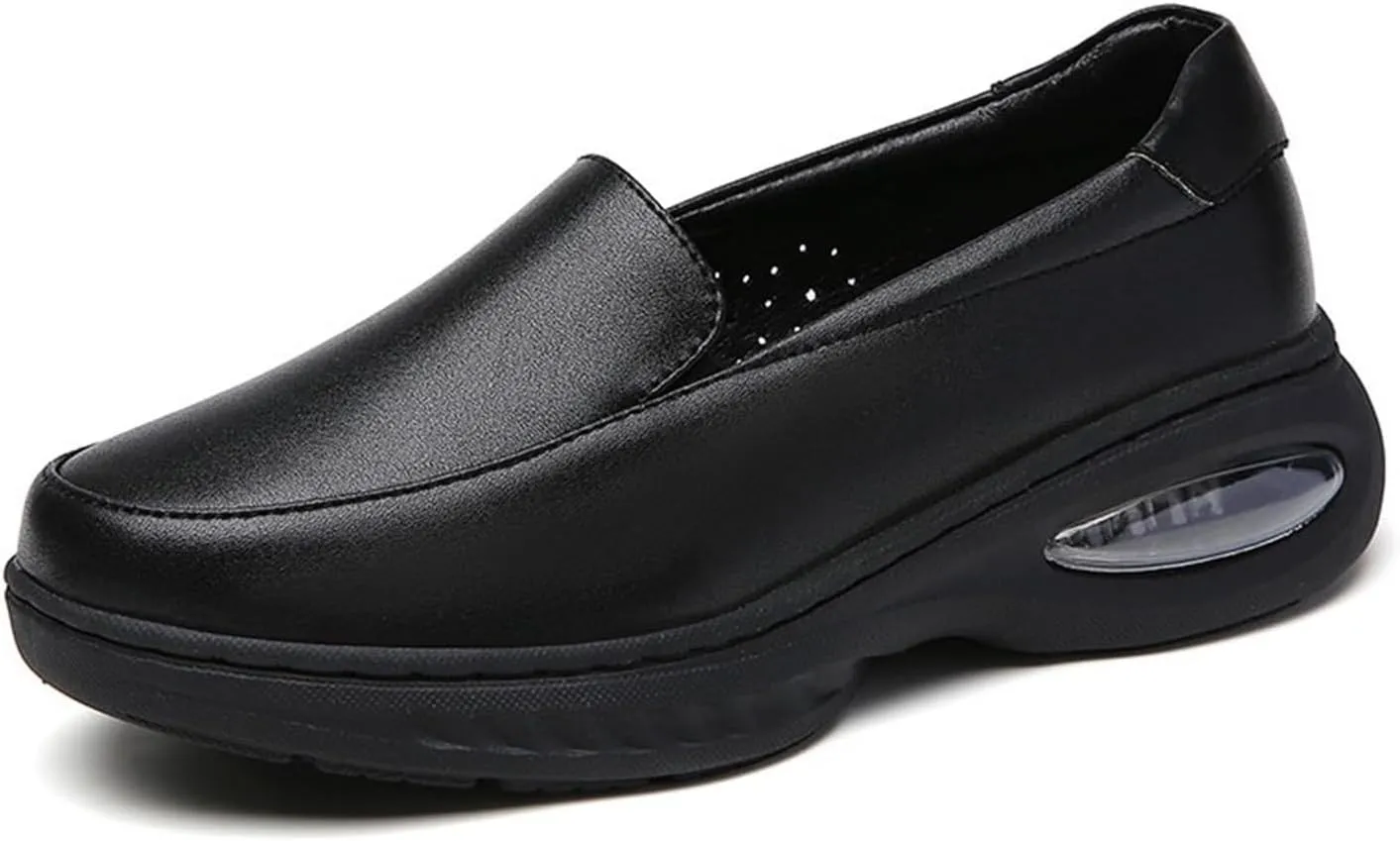 Women Leather Work Wide Fit Comfy Air Cushion Breathable Slip-On Nurse Shoes, Non-Slip Soft Bottom Orthopedic Moccasin Walking Shoes, for Hospital Work,Teacher
