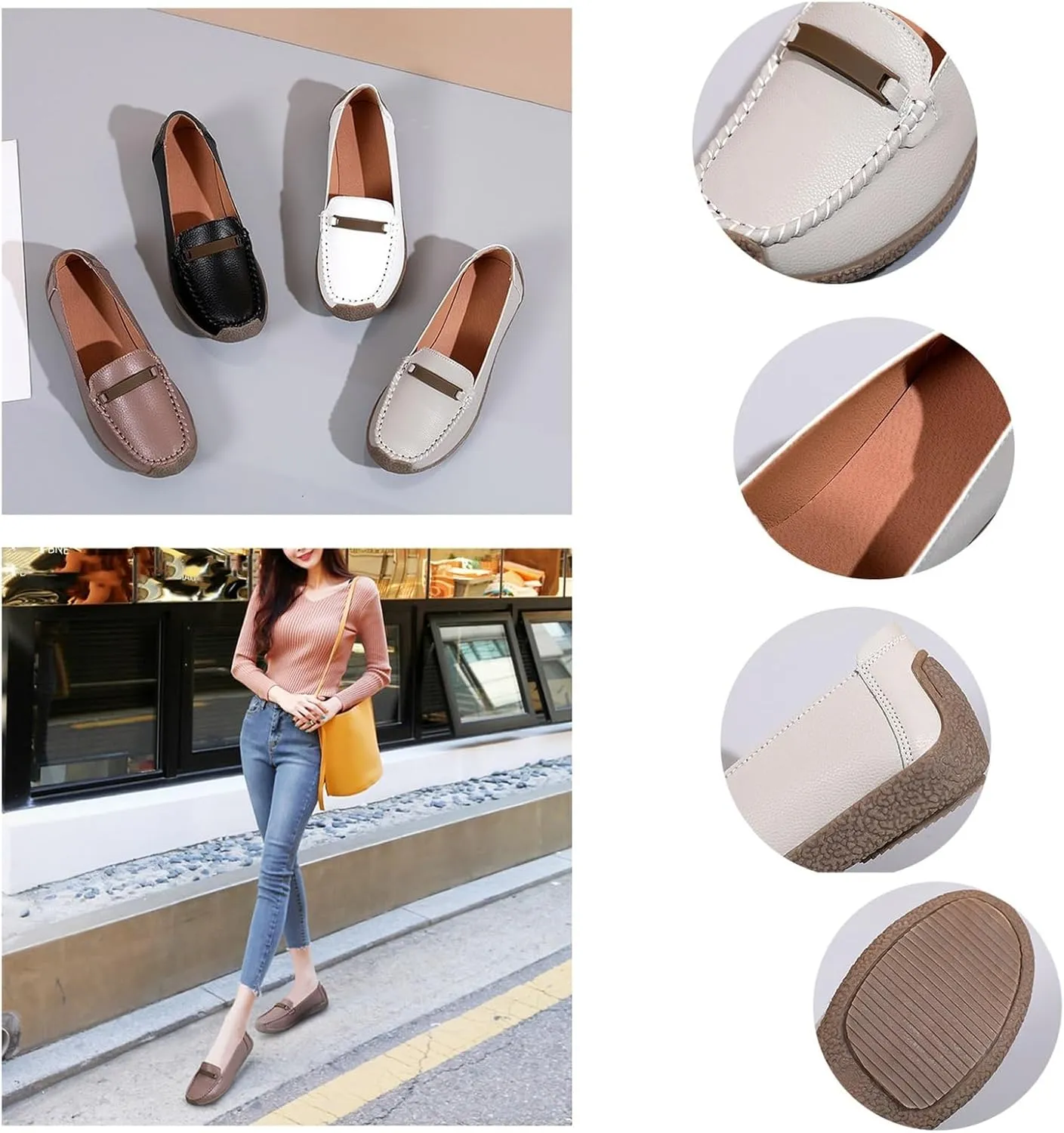 Women Moccasin Loafers, Women's Cute Slip On Comfort Fashion Leather Nurse Shoes, Slip Resistant Platform Orthopedic Soft Bottom Sneakers, Ideal for Nurse Healthcare Crews