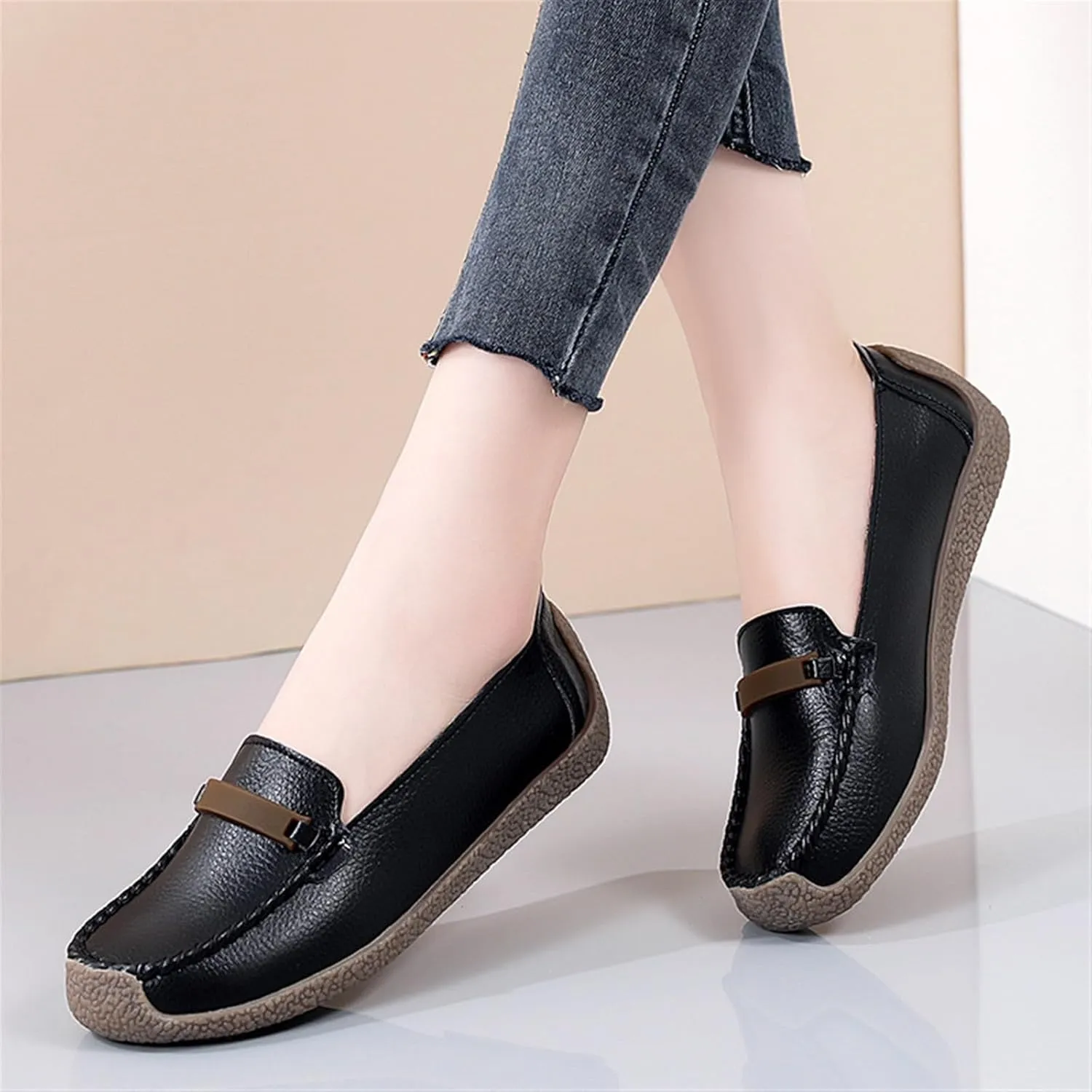 Women Moccasin Loafers, Women's Cute Slip On Comfort Fashion Leather Nurse Shoes, Slip Resistant Platform Orthopedic Soft Bottom Sneakers, Ideal for Nurse Healthcare Crews