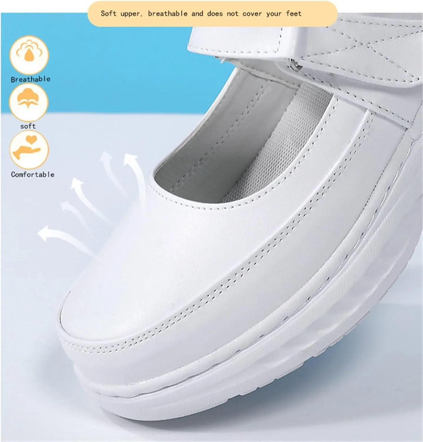 Women Moccasins Shoes, Women's Leather White Adjustable Orthopedic Slip-On Breathable Nurse Shoes, Air Cushion Non Slip Nursing Walking, for Hospital, Nurse, Doctors,Teacher
