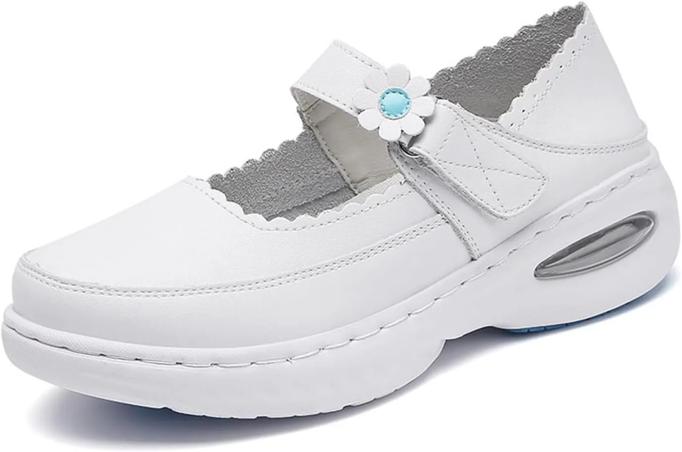 Women Moccasins Shoes, Women's Leather White Adjustable Orthopedic Slip-On Breathable Nurse Shoes, Air Cushion Non Slip Nursing Walking, for Hospital, Nurse, Doctors,Teacher