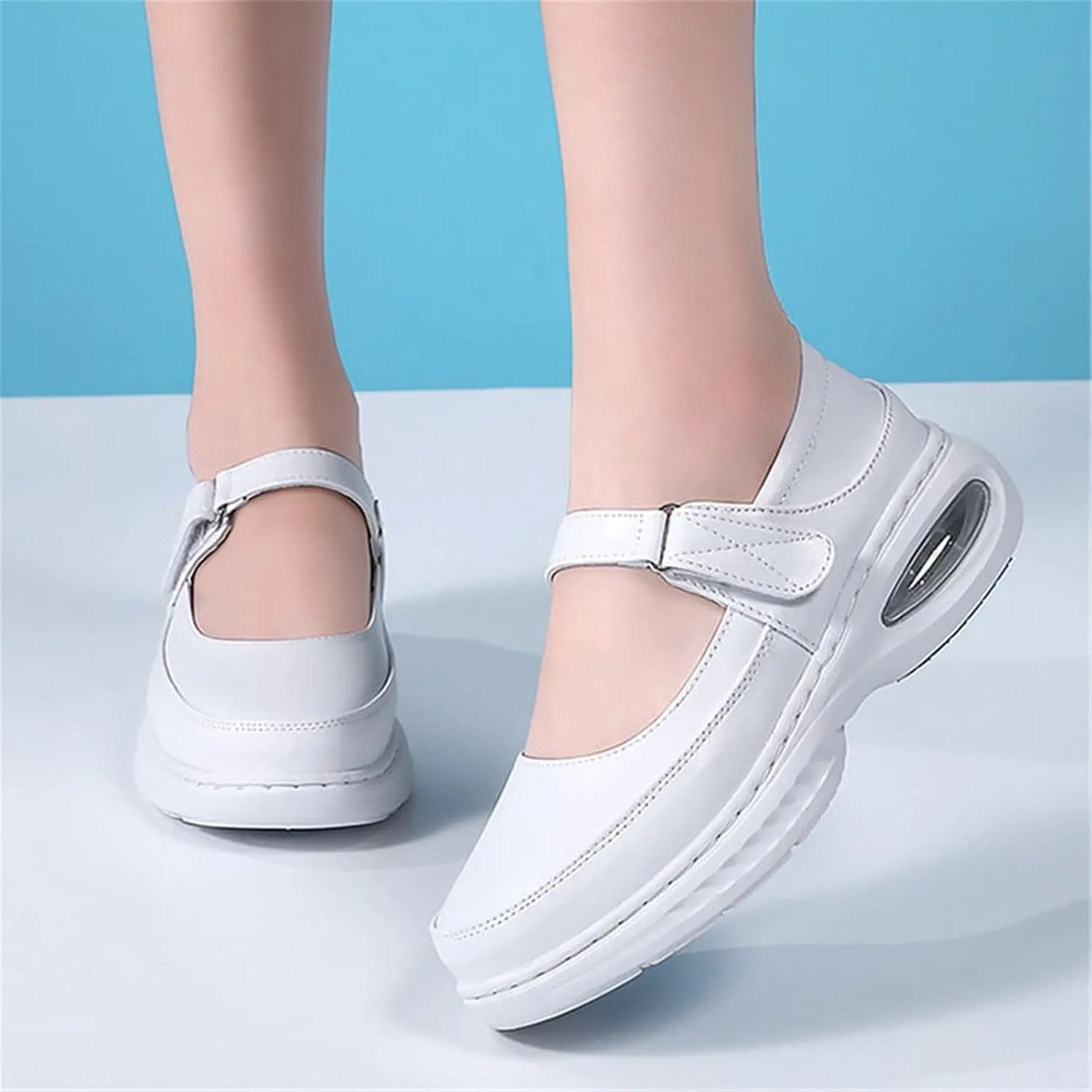 Women Moccasins Shoes, Women's Leather White Adjustable Orthopedic Slip-On Breathable Nurse Shoes, Air Cushion Non Slip Nursing Walking, for Hospital, Nurse, Doctors,Teacher