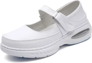Women Moccasins Shoes, Women's Leather White Adjustable Orthopedic Slip-On Breathable Nurse Shoes, Air Cushion Non Slip Nursing Walking, for Hospital, Nurse, Doctors,Teacher