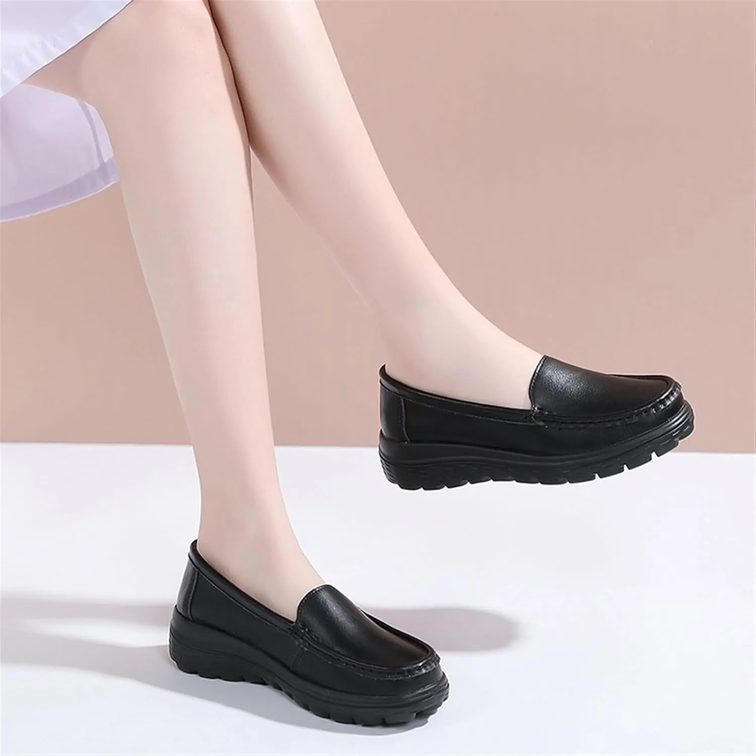 Women Nurse Shoes, Women's Air Cushion Slip-On Non-Slip Breathable Leather Nurse Shoes, Lightweight Comfortable Healthcare Orthopedic Shoes, Ideal for Nurse Healthcare Crews