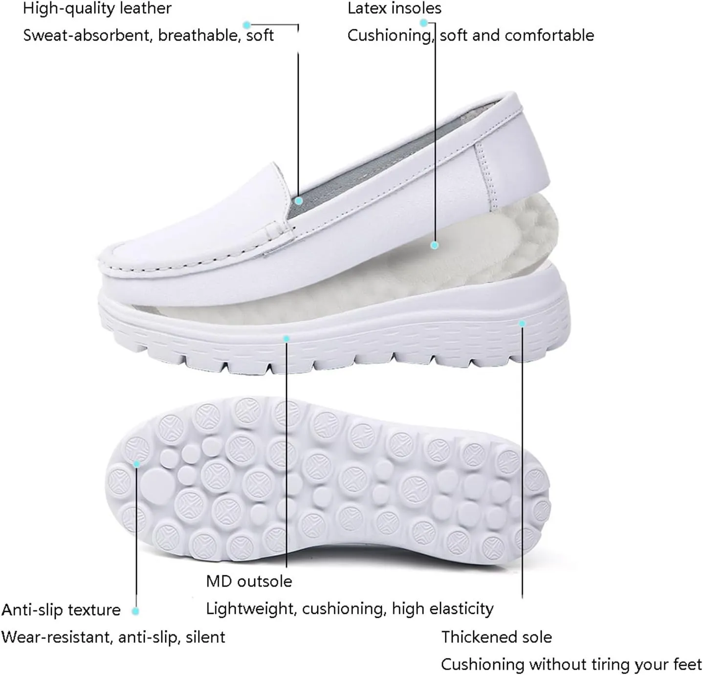 Women Nurse Shoes, Women's Air Cushion Slip-On Non-Slip Breathable Leather Nurse Shoes, Lightweight Comfortable Healthcare Orthopedic Shoes, Ideal for Nurse Healthcare Crews