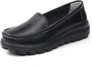 Women Nurse Shoes, Women's Air Cushion Slip-On Non-Slip Breathable Leather Nurse Shoes, Lightweight Comfortable Healthcare Orthopedic Shoes, Ideal for Nurse Healthcare Crews
