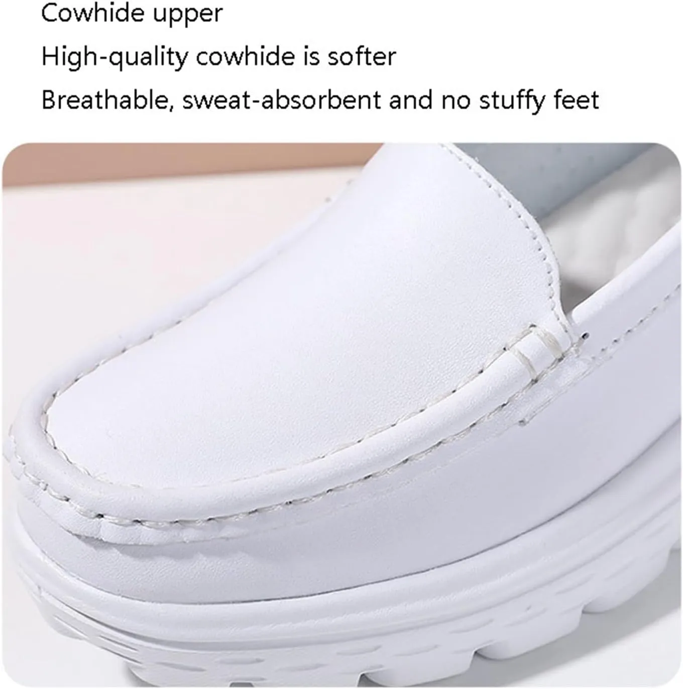 Women Nurse Shoes, Women's Air Cushion Slip-On Non-Slip Breathable Leather Nurse Shoes, Lightweight Comfortable Healthcare Orthopedic Shoes, Ideal for Nurse Healthcare Crews