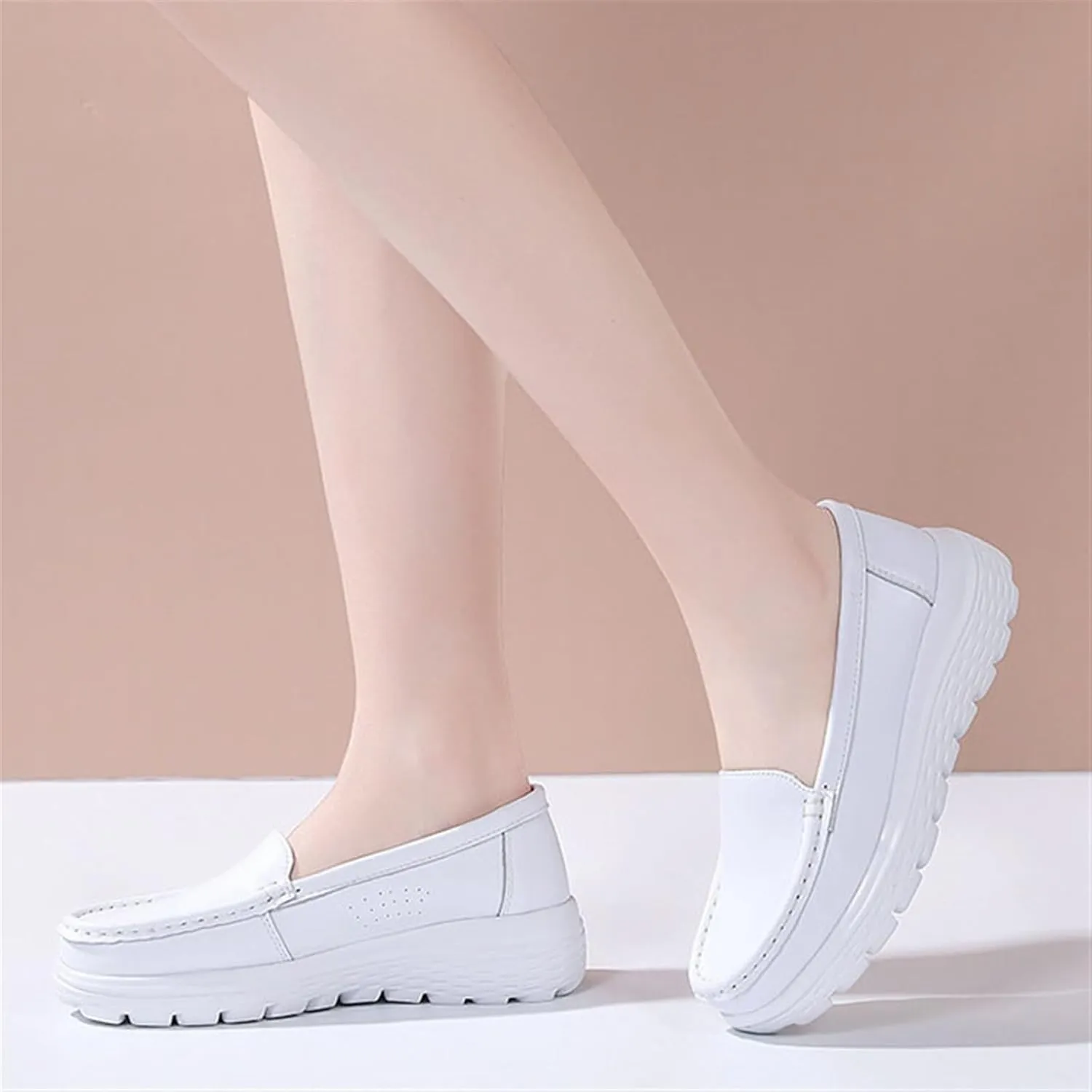 Women Nurse Shoes, Women's Air Cushion Slip-On Non-Slip Breathable Leather Nurse Shoes, Lightweight Comfortable Healthcare Orthopedic Shoes, Ideal for Nurse Healthcare Crews