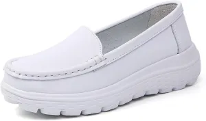 Women Nurse Shoes, Women's Air Cushion Slip-On Non-Slip Breathable Leather Nurse Shoes, Lightweight Comfortable Healthcare Orthopedic Shoes, Ideal for Nurse Healthcare Crews