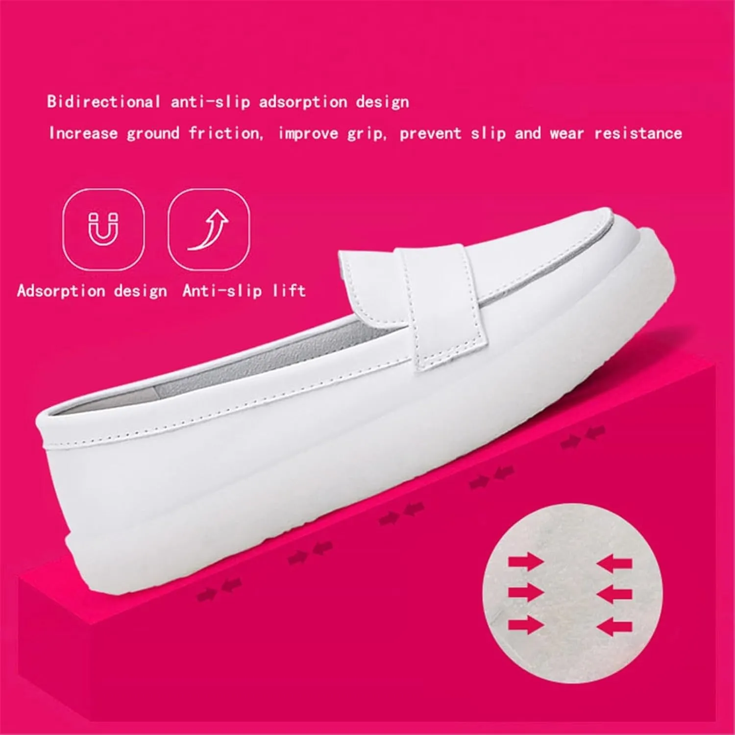 Women Nurse Sneakers, Womens White PU Leather Slip-On Breathable Flat Nurse Work Shoes, Slip Resistant Platform Orthopedic Non Tiring Feet, for Hospital Nurse Doctors Work