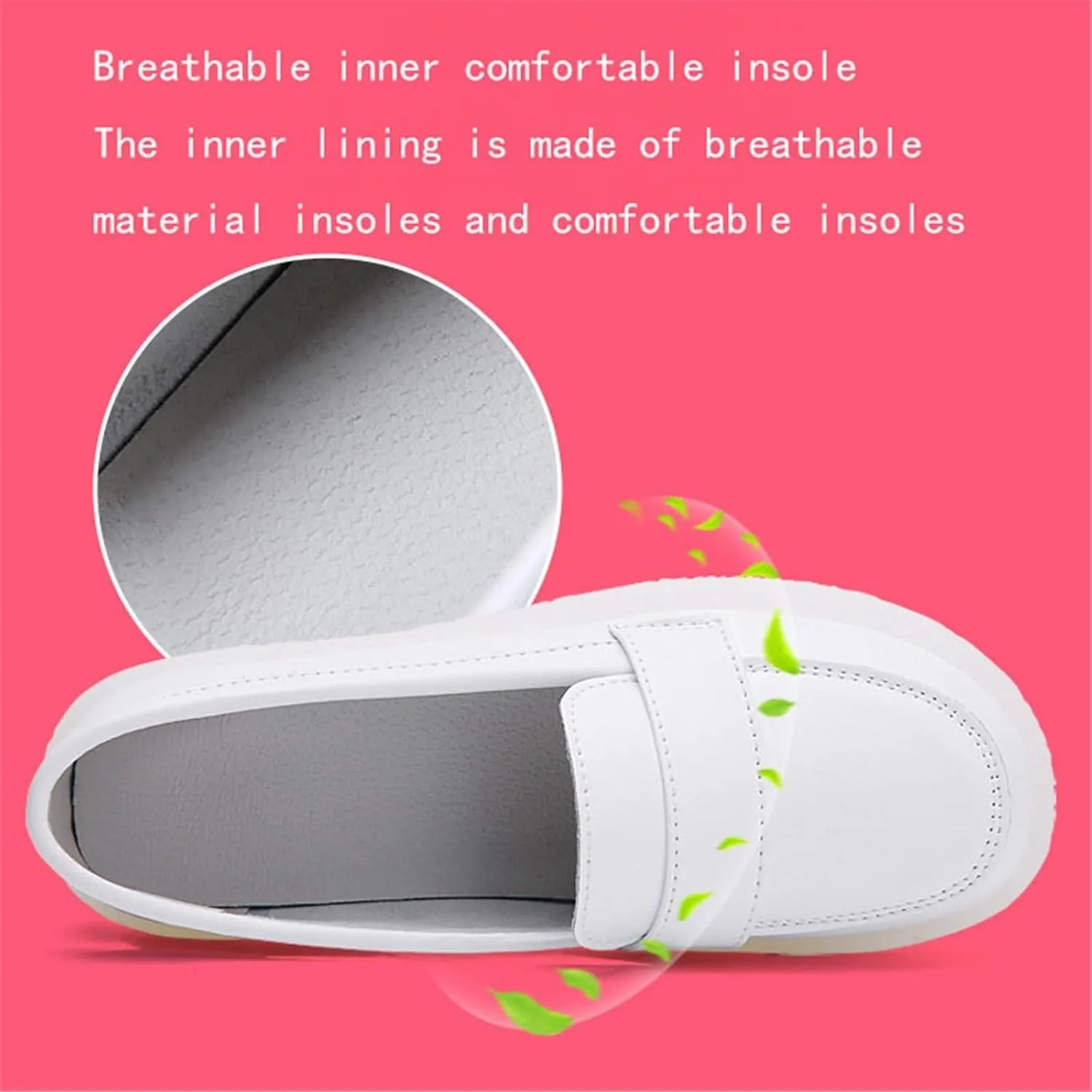 Women Nurse Sneakers, Womens White PU Leather Slip-On Breathable Flat Nurse Work Shoes, Slip Resistant Platform Orthopedic Non Tiring Feet, for Hospital Nurse Doctors Work