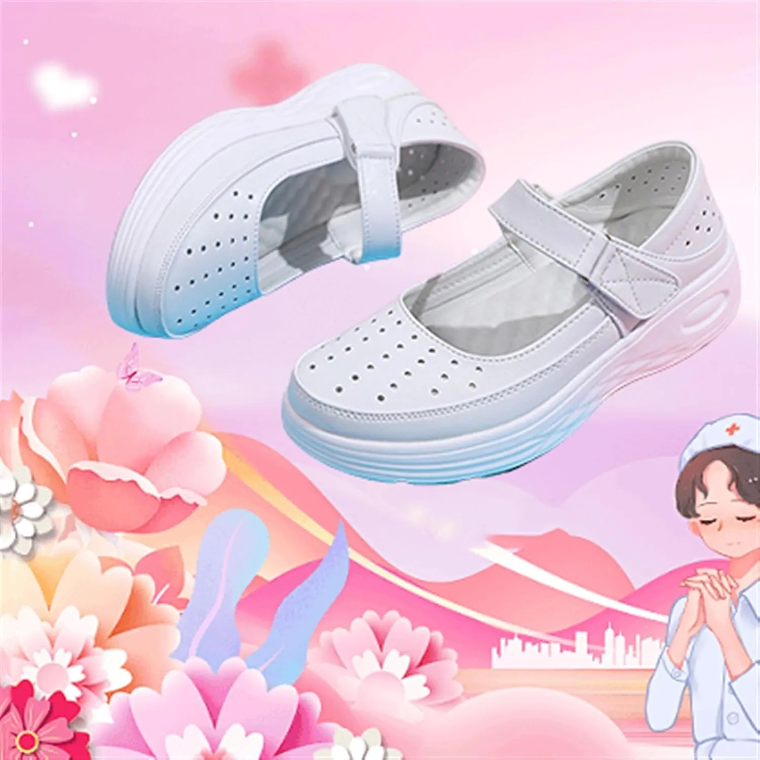 Women Orthopedic Nurse Sneakers, Women's Adjustable Slip-On Air Cushion Leather Nurse Walking Shoes, Casual Thick Bottom Boats Driving Shoes, Ideal for Nurse Healthcare Crews