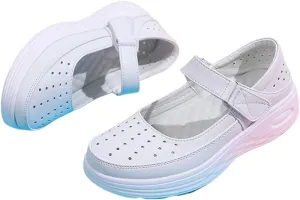Women Orthopedic Nurse Sneakers, Women's Adjustable Slip-On Air Cushion Leather Nurse Walking Shoes, Casual Thick Bottom Boats Driving Shoes, Ideal for Nurse Healthcare Crews