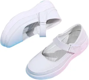 Women Orthopedic Nurse Sneakers, Women's Adjustable Slip-On Air Cushion Leather Nurse Walking Shoes, Casual Thick Bottom Boats Driving Shoes, Ideal for Nurse Healthcare Crews