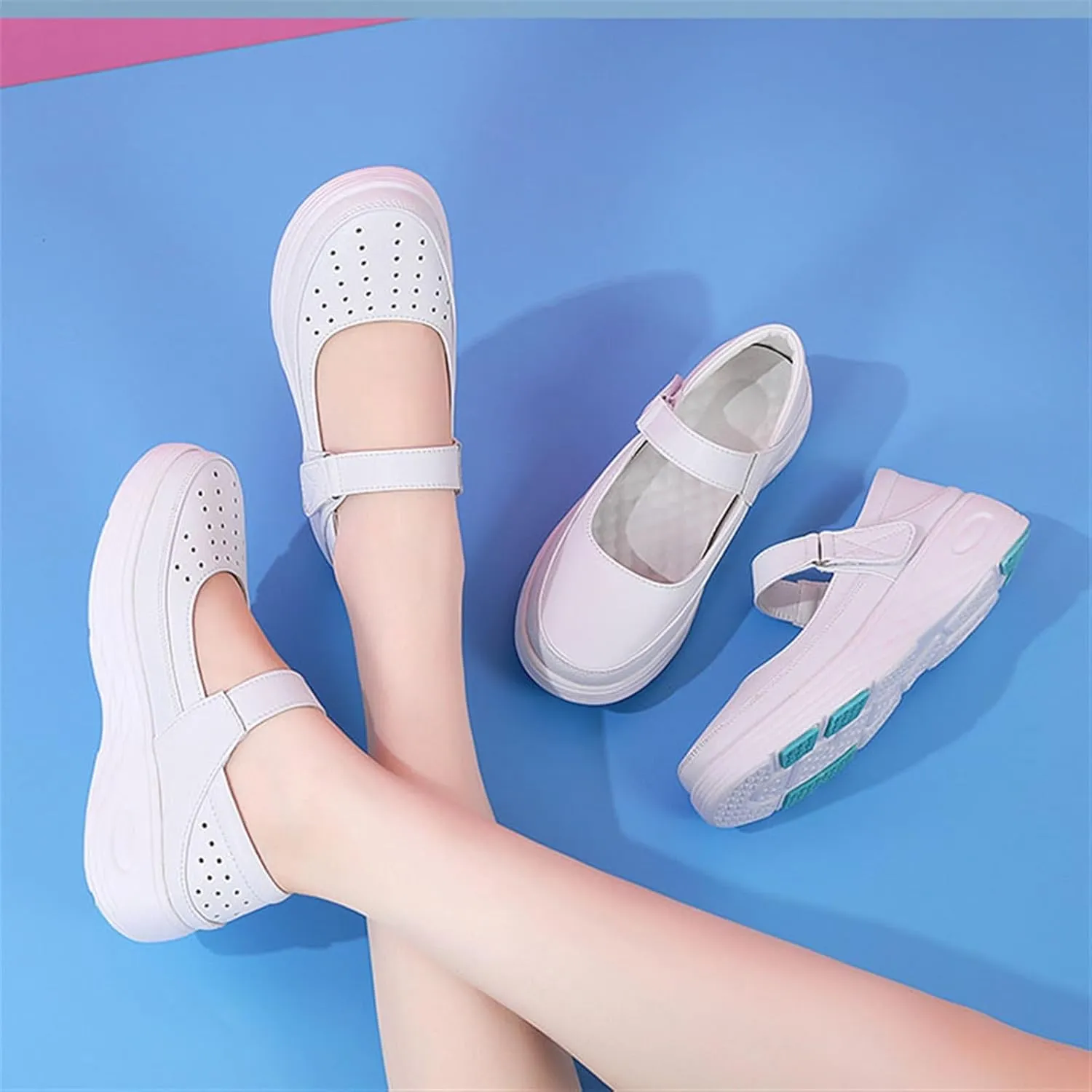 Women Orthopedic Nurse Sneakers, Women's Adjustable Slip-On Air Cushion Leather Nurse Walking Shoes, Casual Thick Bottom Boats Driving Shoes, Ideal for Nurse Healthcare Crews