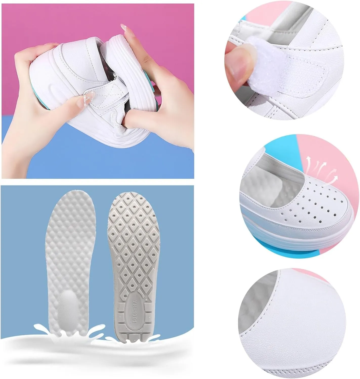 Women Orthopedic Nurse Sneakers, Women's Adjustable Slip-On Air Cushion Leather Nurse Walking Shoes, Casual Thick Bottom Boats Driving Shoes, Ideal for Nurse Healthcare Crews