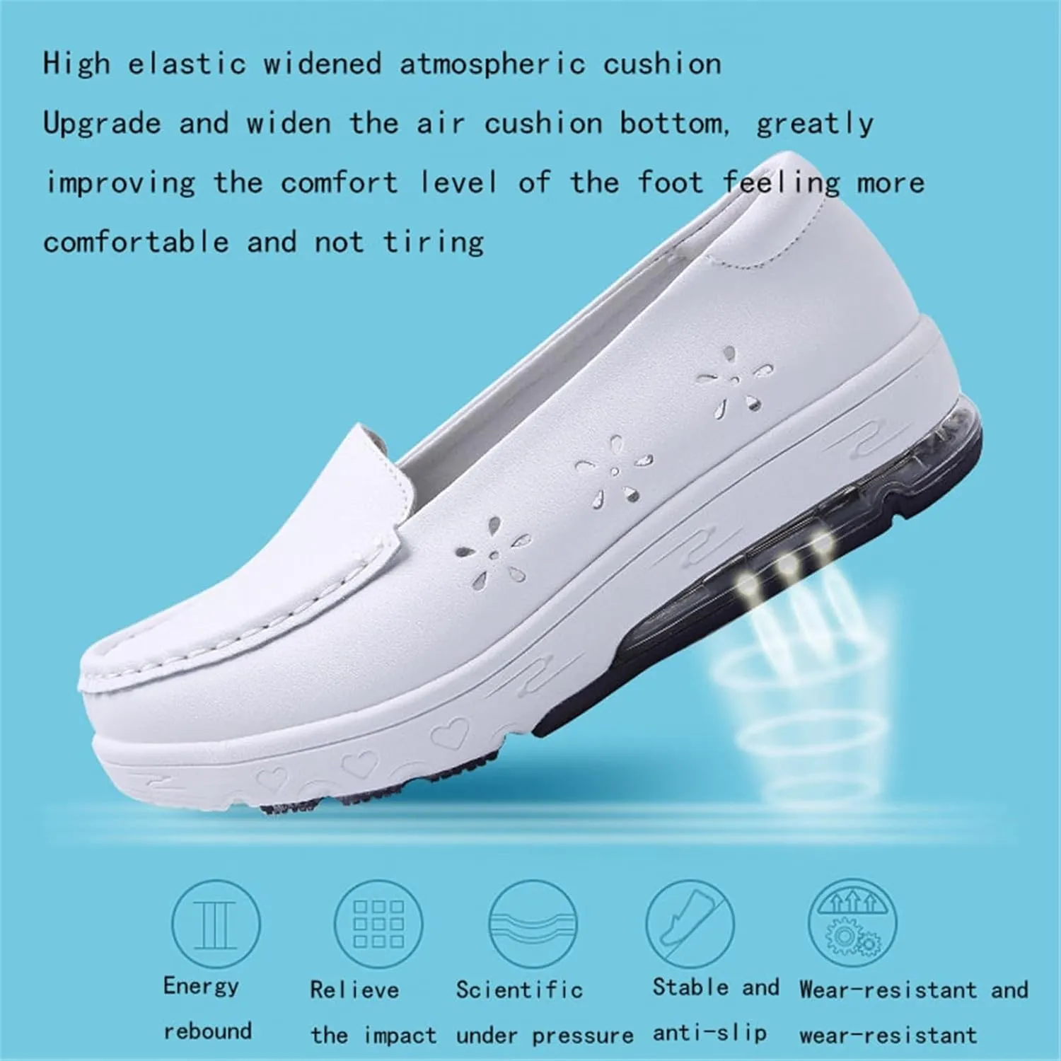 Women Orthopedic Nurse Sneakers, Women's Breathable Hollow White Air Cushion Slip-On Leather Nurse Shoes, Loafer Waterproof Work Shoes, for Hospital Nurse Doctors