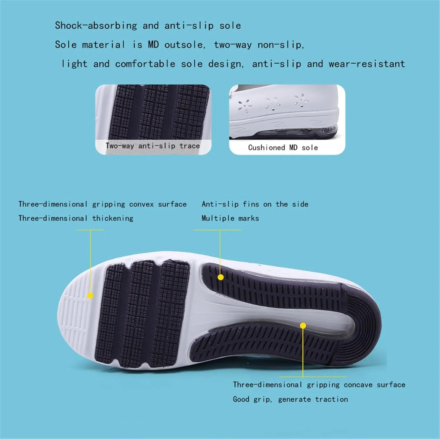 Women Orthopedic Nurse Sneakers, Women's Breathable Hollow White Air Cushion Slip-On Leather Nurse Shoes, Loafer Waterproof Work Shoes, for Hospital Nurse Doctors