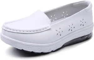 Women Orthopedic Nurse Sneakers, Women's Breathable Hollow White Air Cushion Slip-On Leather Nurse Shoes, Loafer Waterproof Work Shoes, for Hospital Nurse Doctors