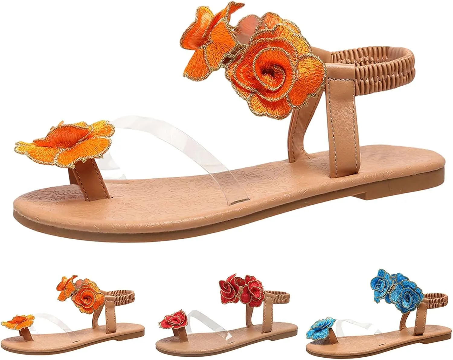 Women Summer Elastic Band Flowers Casual Open Toe Flat Comfortable Beach Shoes Sandals Sexy Sandals for Women High Heels