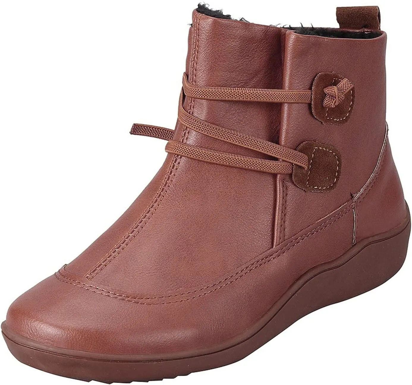 Womens Boots Retro PU Leather Flat Soft Sole Warm Boots for Women Solid Color Round Toe Comfortable Ankle Boots