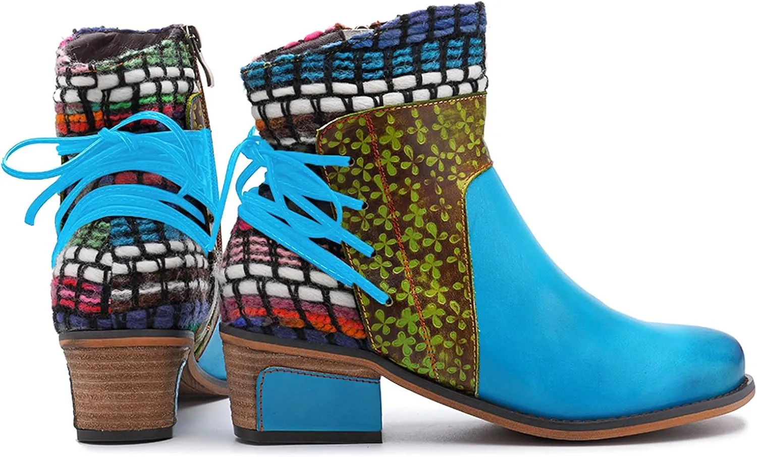 Womens Boots Retro Roman Ethnic Side Zipper Square Heel Boots for Women Soft Cozy Leather Ankle Boots