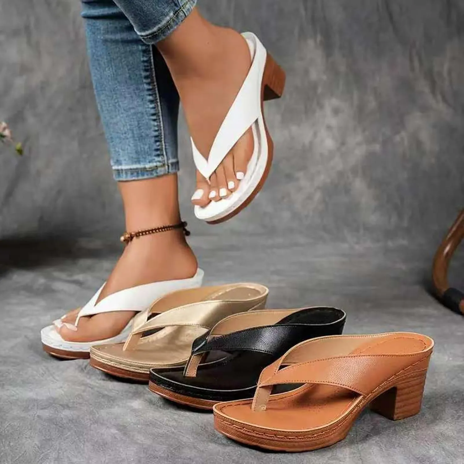 Womens Chunky Low Heels Slides Sandals, Comfortable Open Toe Heeled Sandals Strappy Block Heels Dress Shoes for Wedding Bridal Evening Party Prom