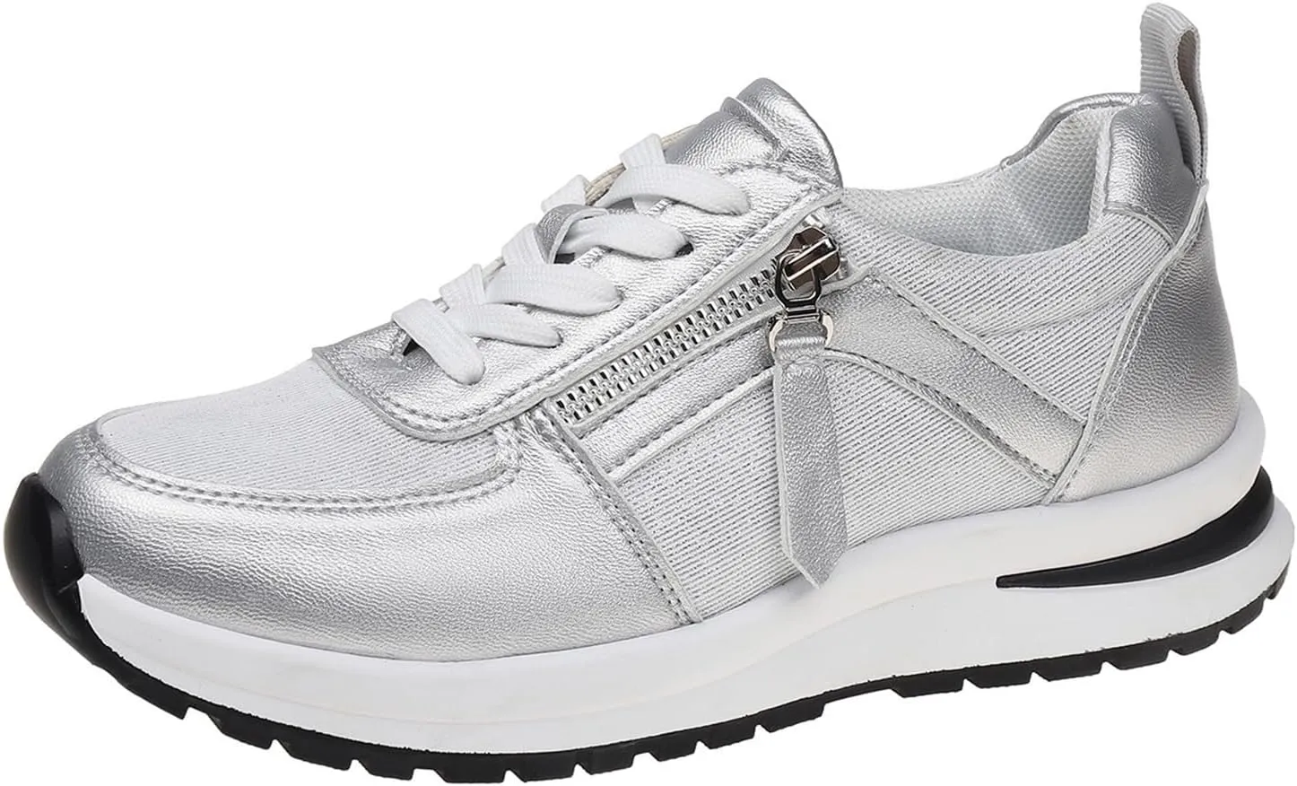 Womens Fashion Sneakers Shoes Slip on Lightweight Casual Tennis Shoes with Side Zipper Thick Sole Lace up Business Shoe Non Slip Arch Support Outdoor Breathable Comfortable Walking Loafers