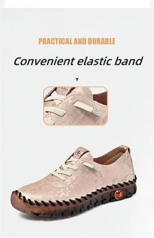 Women's Leather Soft Bottom Flats Women's Slip on Loafer Cutout Round Toe Beef Tendon Walkings Soft Sole Mom Shoes