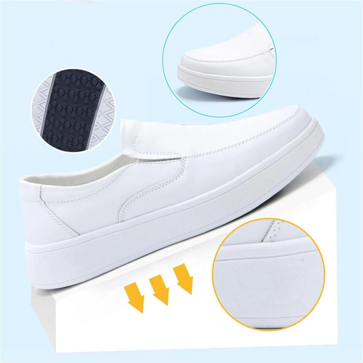 Womens Moccasins, Comfortable Slip-On Non-Slip Breathable Leather Nurse Shoe, Air Cushion Orthopedic Loafers Work Shoes, for Doctors, Healthcare Providers