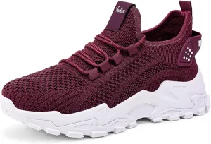 Womens Running Shoes Walking Tennis Sneakers Slip on Casual Stylish Lightweight Breathable Soft Stretch Sole Mesh Lace up Comfortable Outdoor Workout Training Sports Work Shoes Daily Wear Loafers