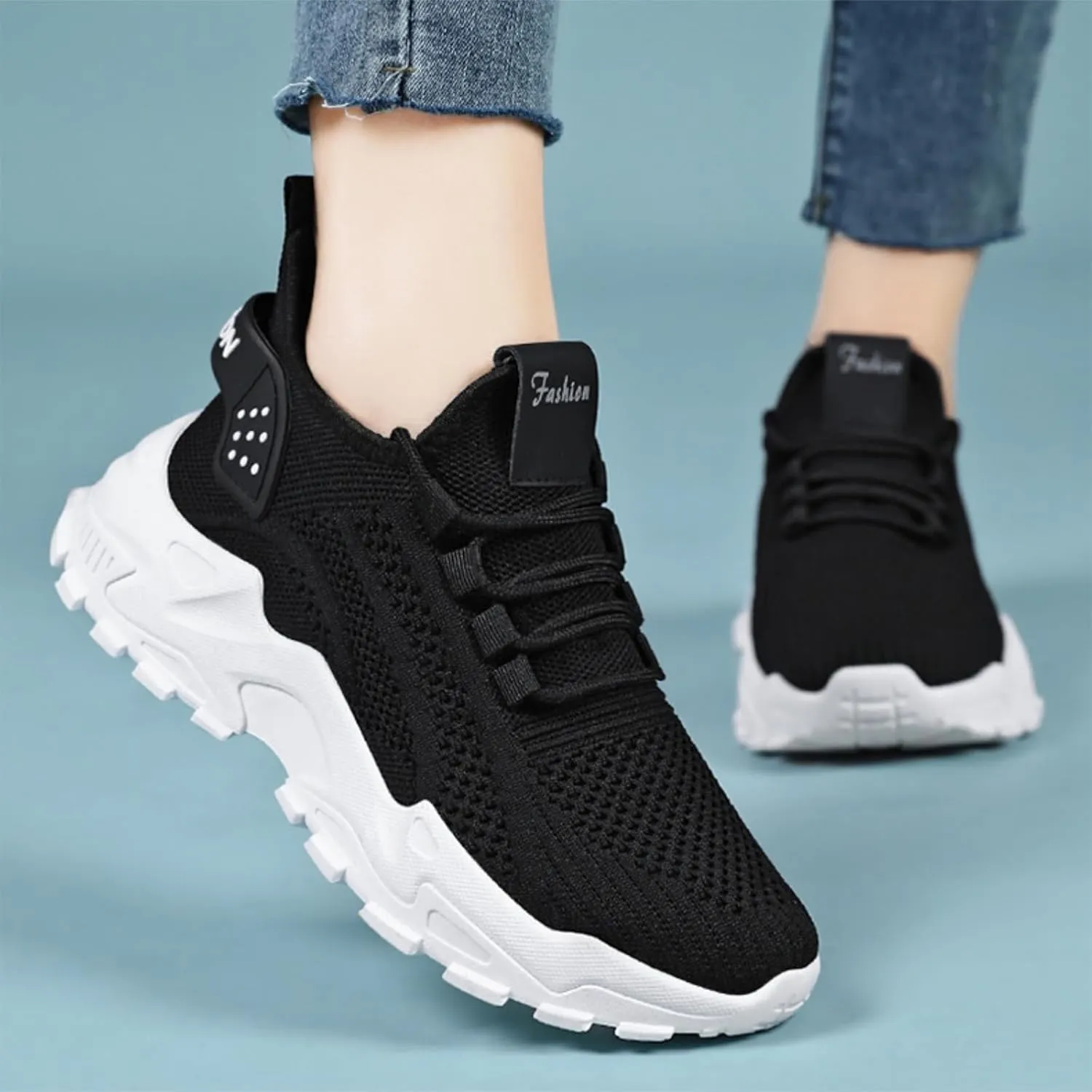 Womens Running Shoes Walking Tennis Sneakers Slip on Casual Stylish Lightweight Breathable Soft Stretch Sole Mesh Lace up Comfortable Outdoor Workout Training Sports Work Shoes Daily Wear Loafers