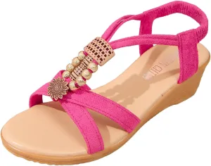 Women's Sandals Summer Wedge Sandals Bohemia Beach Sandals Elastic Ankle Strap Shoes Arch Support Open Toe Shoes