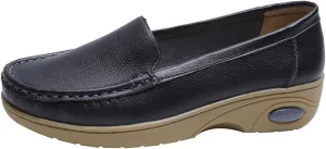 Women's Slip-On Breathable Slip Resistant Leather Nurse Shoes, Orthopedic Air Cushion Shoes with Arch Support, Lightweight Work Wide Loafers, Ideal for Nurse Healthcare Crews