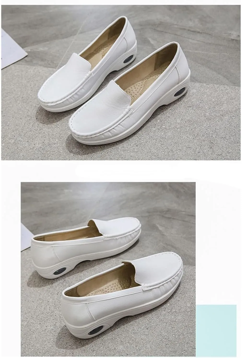 Women's Slip-On Breathable Slip Resistant Leather Nurse Shoes, Orthopedic Air Cushion Shoes with Arch Support, Lightweight Work Wide Loafers, Ideal for Nurse Healthcare Crews