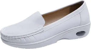 Women's Slip-On Breathable Slip Resistant Leather Nurse Shoes, Orthopedic Air Cushion Shoes with Arch Support, Lightweight Work Wide Loafers, Ideal for Nurse Healthcare Crews