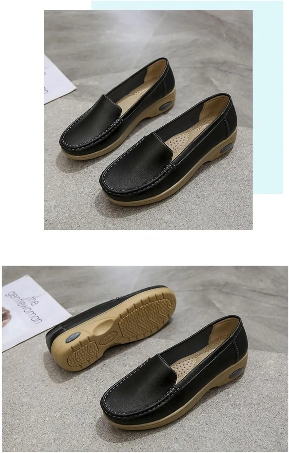 Women's Slip-On Breathable Slip Resistant Leather Nurse Shoes, Orthopedic Air Cushion Shoes with Arch Support, Lightweight Work Wide Loafers, Ideal for Nurse Healthcare Crews