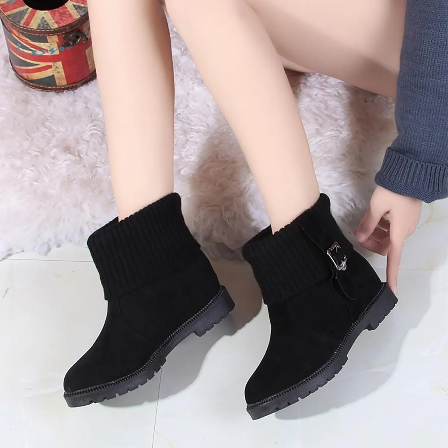 Womens Snow Boots Warm Fur Lined Ankle Booties Hiking Trekking Trail Climbing Shoes Anti-Slip Waterproof Working Outdoor Boot