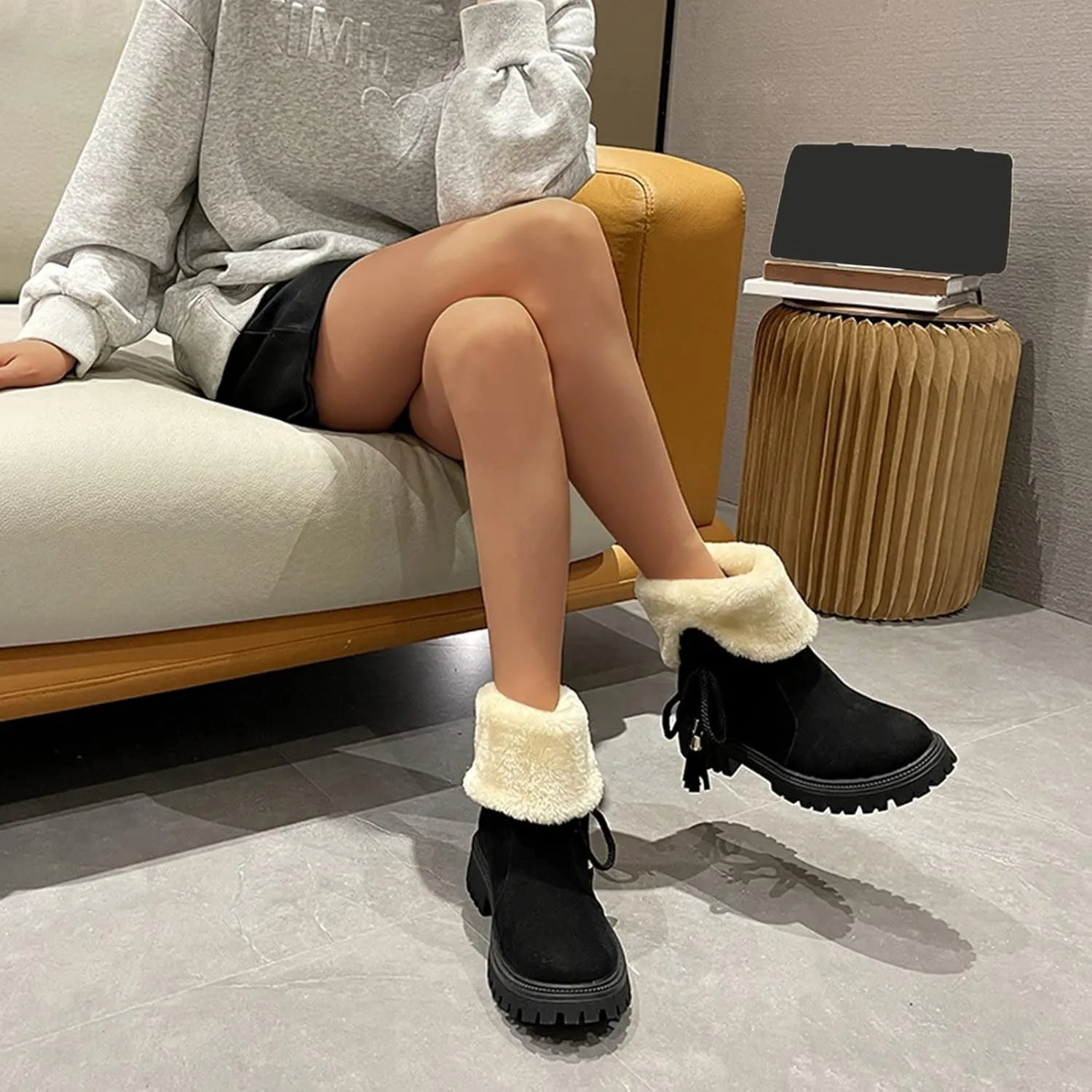 Womens Snow Boots Winter Ankle Boots for Women 2024 White Winter Boots Botas De Invierno Para Mujer Tall Winter Boots for Women Wide Calf of Today