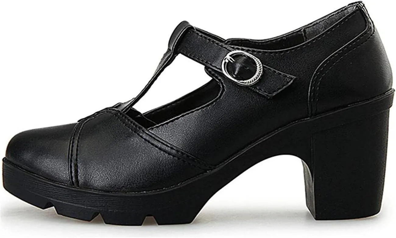 Women's Vintage T-Strap Brogue Dress Shoes Chunky Mid-Heel Oxfords Saddle Shoes