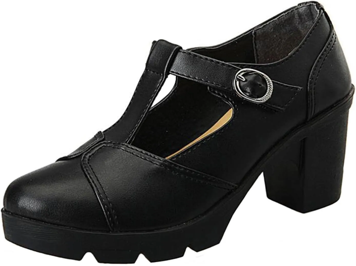 Women's Vintage T-Strap Brogue Dress Shoes Chunky Mid-Heel Oxfords Saddle Shoes