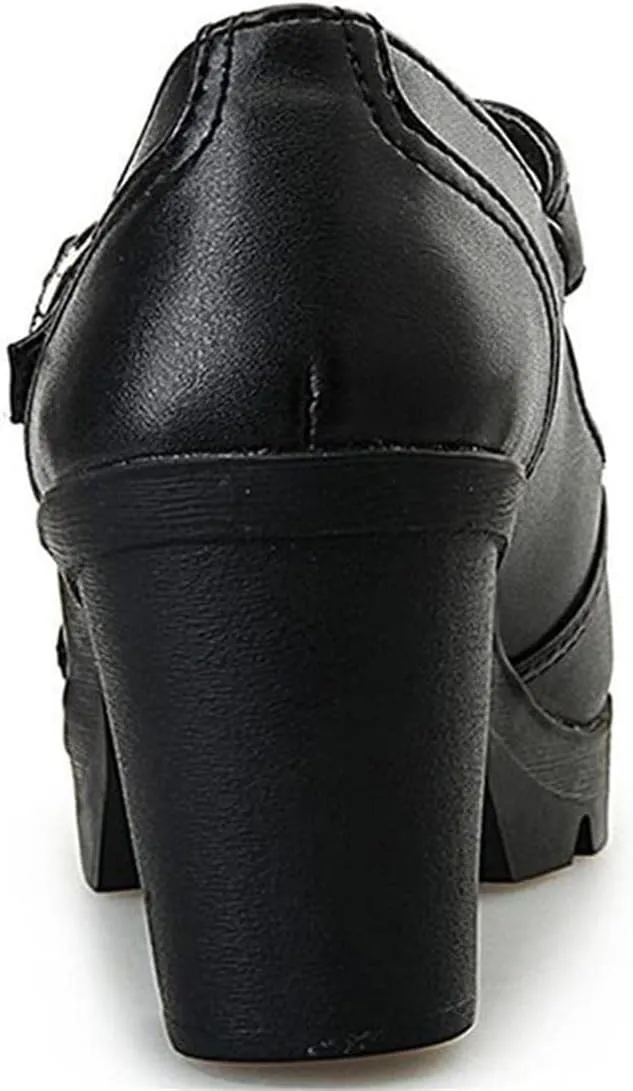 Women's Vintage T-Strap Brogue Dress Shoes Chunky Mid-Heel Oxfords Saddle Shoes