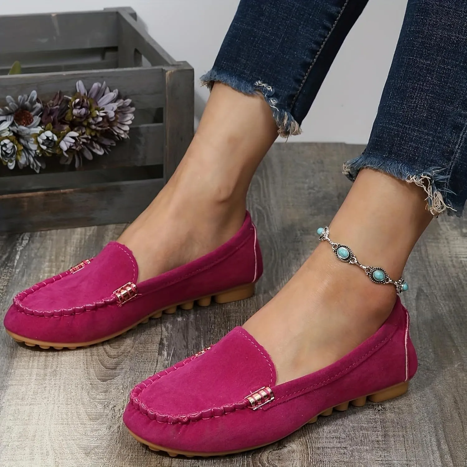 Womens Walking Boat Shoes Non Slip Walking Running Work Comfortable Lightweight Shoe No Lace up Round Toe Wide Width Casual Breathable Soft Sole Loafers Trendy Single Flat Shoes Outdoor Driving